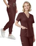 Eipnare Scrubs for Women Set, Stretchy V-Neck Top & Jogger Pants with Multi-Pocket Yoga Waistband