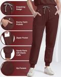 Eipnare Scrubs for Women Set, Stretchy V-Neck Top & Jogger Pants with Multi-Pocket Yoga Waistband