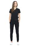 Dagacci Medical Uniform Women and Men Unisex 4-Way Stretch Jogger Scrub Set, Black, L