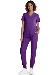 Eadflie Scrubs for Women Medical Scrubs Set - V-Neck Top & Jogger Pants with 5 Pockets, Soft Stretch Woven fabric,Side splits - (Purple/L)
