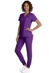 Eadflie Scrubs for Women Medical Scrubs Set - V-Neck Top & Jogger Pants with 5 Pockets, Soft Stretch Woven fabric,Side splits - (Purple/L)