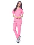 Dagacci Medical Uniform Womens Medical Scrub Set Shirt Top and Pant, Rose_Pink, Large,