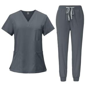 Scrubs Set Multiple Pockets V-Neck Top and Drawstring Scrub Pant - Medical Uniform Women Scrub Set