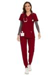 COZYFIT Scrubs for Women Set - Stretch V-Neck Scrub Top & Jogger Pant with 8 Pockets, Yoga Waistband, Anti Wrinkle, Slim Fit Women Scrubs