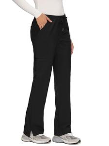 floralhue Women’s Scrub Pants – Soft Stretch Cargo with 8 Pockets, Loose Fit – Consider Sizing Down Black