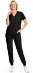 Eadflie Scrubs for Women Set - 8-Pocket V-Neck Scrub Uniform, Stretch Jogger Pants, Medical Workwear for Nurses, Pet Care (Black/M)