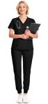 Eadflie Scrubs for Women Set - 8-Pocket V-Neck Scrub Uniform, Stretch Jogger Pants, Medical Workwear for Nurses, Pet Care (Black/M)