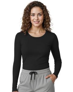 NY Threads Womens Under Scrub Slim Fit Long Sleeve T-Shirt Underscrub Comfort Tee, Large, Black
