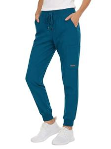 Nautica Scrub Pants for Women, Breathable Drawstring Jogger Scrubs for Women, 5 Pocket Stretch Soft Scrub Bottoms for Woman Caribbean
