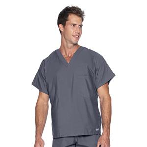Unisex V-Neck Scrub Top with Pocket - Steel Grey