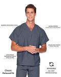 Unisex V-Neck Scrub Top with Pocket - Steel Grey