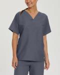 Unisex V-Neck Scrub Top with Pocket - Steel Grey