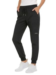 Nautica Scrub Pants for Women, Breathable Drawstring Jogger Scrubs for Women, 5 Pocket Stretch Soft Scrub Bottoms for Woman Black