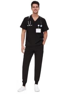 Men's COZYFIT Black Scrubs Set - V-Neck & Joggers