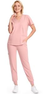 Eadflie Women's 8-Pocket V-Neck Scrub Set
