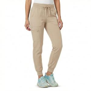 MediChic Medical Nursing Ribbed Scrub Joggers for Women - Stretch Jogger Scrub Knit Waist Bottoms with 6 Pockets, Easy Care Khaki