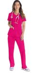 Dickies Women's V-Neck Scrub Top - Hot Pink