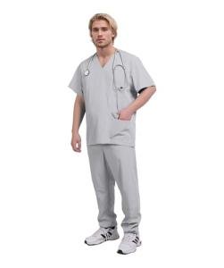 Yoweenton Scrub for Men Scrubs Medical Uniform Man Scrubs Set Medical Scrubs Top and Pants，5-Pocket Top and 5 Pocket Pants