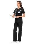 COMENII Scrubs for Women Set, V-Neck Top & Straight Leg Pants with 11 Pockets, Stretch Comfortable Womens Scrub Sets-R-Black XS