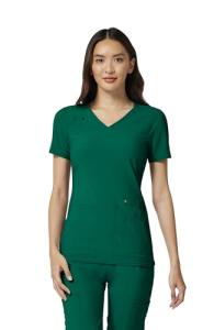 Cherokee Women's Medical Scrub Top Iflex V-Neck Knit Panel Top CK605, M, Hunter Green