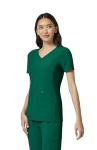 Cherokee Women's Medical Scrub Top Iflex V-Neck Knit Panel Top CK605, M, Hunter Green