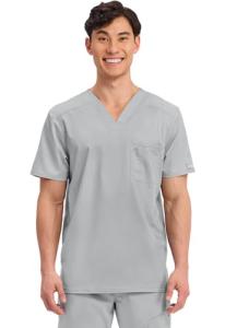 Cherokee Men's Grey V-Neck Scrub Top with Pocket