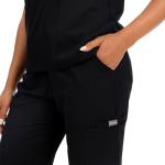 Kousenpu Women's Medical Scrubs Set - Stretch V-Neck Scrub Top & Yoga Jogger Pants with 12 Pockets Total (Black, Medium)