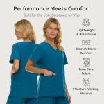 Nautica Womens Scrubs Tops, V-Neck Breathable Scrub Tops Women, 3 Pocket Stretch Fabric Scrubs for Women, Medical Scrub Shirt