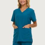 Nautica Womens Scrubs Tops, V-Neck Breathable Scrub Tops Women, 3 Pocket Stretch Fabric Scrubs for Women, Medical Scrub Shirt
