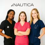 Nautica Womens Scrubs Tops, V-Neck Breathable Scrub Tops Women, 3 Pocket Stretch Fabric Scrubs for Women, Medical Scrub Shirt