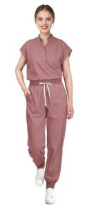 Eadflie Scrubs for Women Set - with Sleeveless Stand-Up Collar Scrub Top & Jogger Scrub Pants, Cool Stretch, Comfortable & Breathable Nurse Uniform, 8-Pocket Design - [Flesh Pink/XL]