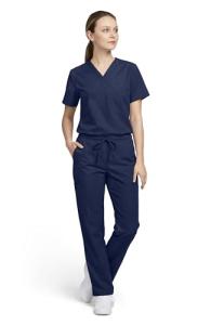 allheart Scrubs for Women and Men Medical Scrub Set with V-Neck Top & Cargo Pants, Unisex Nursing Uniform with 5 Pockets, M, Navy