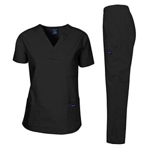 Unisex Black Medical Scrubs Set - Large
