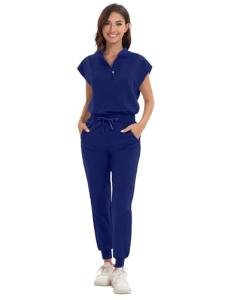 GGEH Scrub for Women Set - Stretch Scrub Top & Jogger Pants Mandarin Collar Anti-Wrinkle Scrub Suit Medical Uniform (Navy, X-Large)