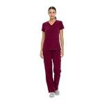 Natural Uniforms Women's Cool Stretch V-Neck Top and Cargo Pant Set (Burgundy, Medium)