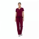 Natural Uniforms Women's Cool Stretch V-Neck Top and Cargo Pant Set (Burgundy, Medium)