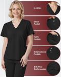 Eipnare Scrubs for Women Set, Stretchy V-Neck Top & Jogger Pants with Multi-Pocket Yoga Waistband