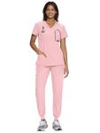 floralhue Scrubs for Women, Women's Medical Scrub Sets, V-Neck Scrubs Top & Cargo Pants with 12 Pockets, Pink Rose, M