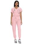 floralhue Scrubs for Women, Women's Medical Scrub Sets, V-Neck Scrubs Top & Cargo Pants with 12 Pockets, Pink Rose, S