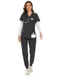 COZYFIT Scrubs for Women Set - Stretch V-Neck Scrub Top & Jogger Pant with 8 Pockets, Yoga Waistband, Slim Fit COZY SCRUBS - Dark Grey, XS