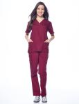 Dagacci Medical Uniform Woman and Man Scrub Set Unisex Medical Scrub Top and Pant, Burgundy, L