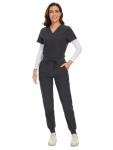COZYFIT Scrubs for Women Set - Stretch V-Neck Scrub Top & Jogger Pant with 8 Pockets, Yoga Waistband, Slim Fit COZY SCRUBS - Dark Grey, XS