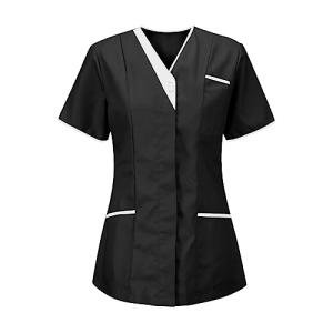 Generic Lightweight Nursing Scrubs for Women Housekeeping Uniforms for Women Short Sleeve Scrub Tops Cleaning Uniform Black, Large