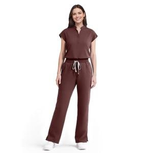 Dvoliaw Scrubs for Women Set Soft Sleeveless Stand-Up Collar Scrub Top & Straight Leg Scrub Pant, 9 Pockets, Yoga Waistband