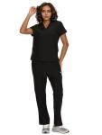 floralhue Scrubs for Women, V-Neck Scrubs Top & Cargo Pants with 12 Pockets, Yoga Waistband, 4 Way Stretch, Black, XS