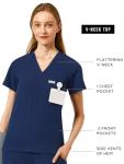 Nucabel Scrubs for Women Set, V-Neck Top & Cargo Jogger Pants, 9 Pockets, Yoga Waistband, Comfort Fit Nursing Uniform - S - Navy