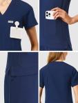 Nucabel Scrubs for Women Set, V-Neck Top & Cargo Jogger Pants, 9 Pockets, Yoga Waistband, Comfort Fit Nursing Uniform - S - Navy
