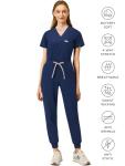 Nucabel Scrubs for Women Set, V-Neck Top & Cargo Jogger Pants, 9 Pockets, Yoga Waistband, Comfort Fit Nursing Uniform - S - Navy