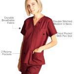 Dagacci Medical Uniform Womens and Mens Scrub Set Unisex Medical Scrub Shirt Top and Pant, Burgundy, Small,