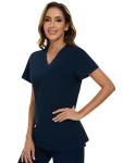 COZYFIT Scrubs for Women Set - Stretch V-Neck Scrub Top & Jogger Pant with 8 Pockets, Yoga Waistband, Anti Wrinkle, Slim Fit - Navy Blue, S